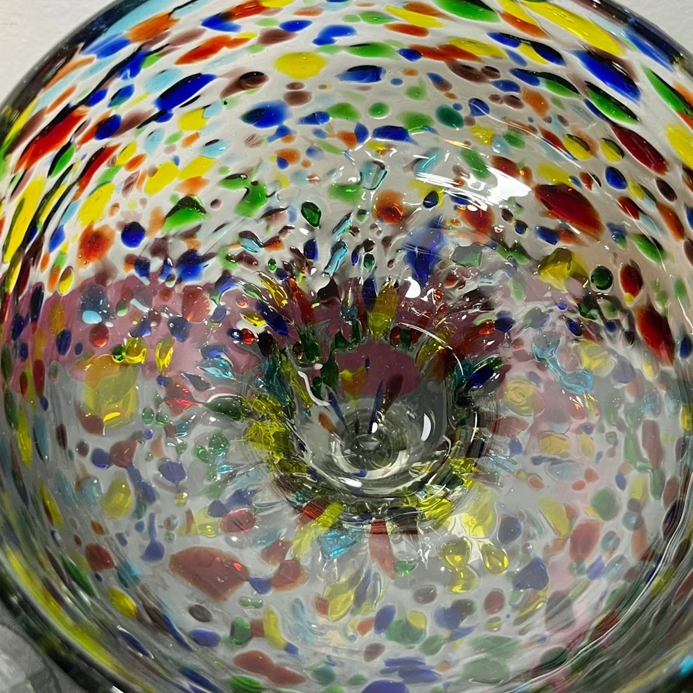 Pair Handblown Confetti Rock Multicolor Recycled Glass Margarita‎ Glasses Mexico